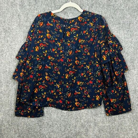 Madewell Blue Floral Ruffle Sleeve in Climbing Vine Blouse Shirt Top Size Large - Picture 2 of 6